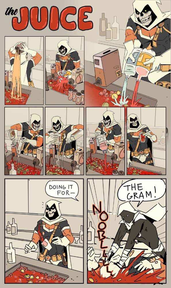 Little doodle collection of Taskmaster making some kind of weird sink cocktail, before Moon Knight comes in to dunk him into it while screaming 'DOING IT FOR THE GRAM!'
#kimgakaku