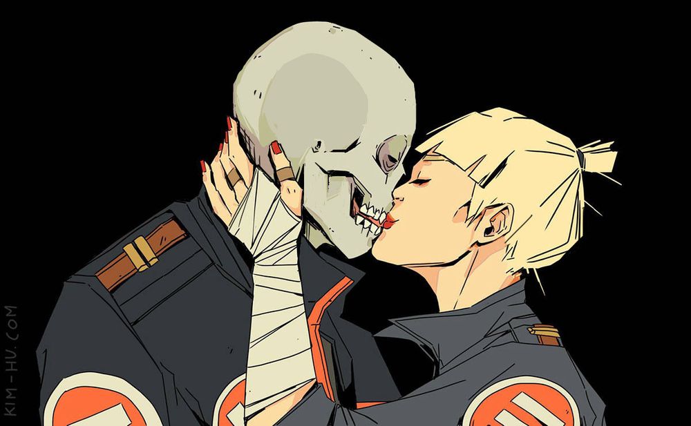 My characters Helene and Kotsu kissing.