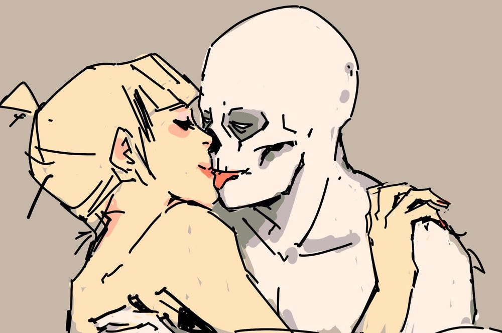 My characters Helene and Kotsu kissing. #kimgakaku