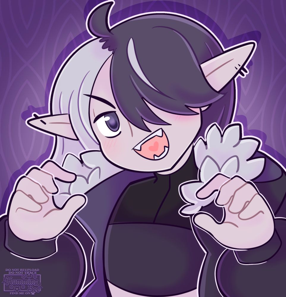 A half body piece of Nocturn doing claw hands and smiling!