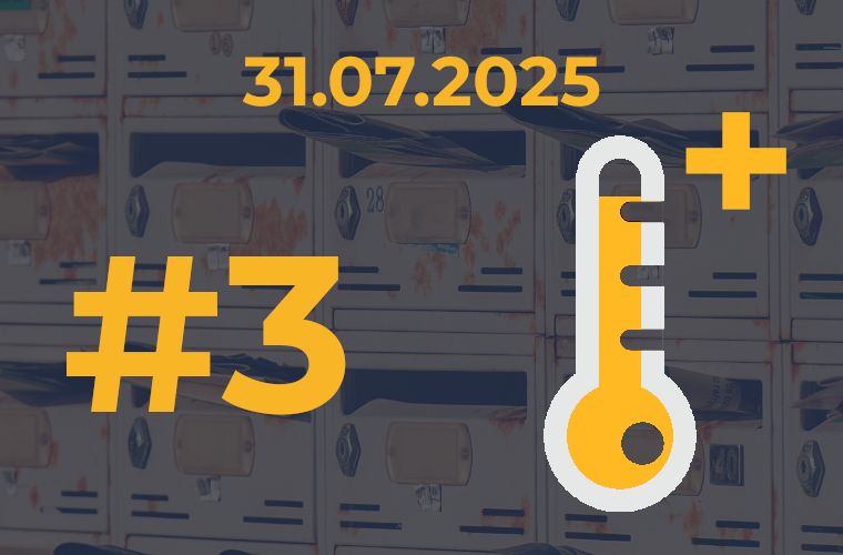 The number "#3" next to an icon of a thermometer with a plus next to it. Above both, the newsletters release day is shown: 31.07.2025