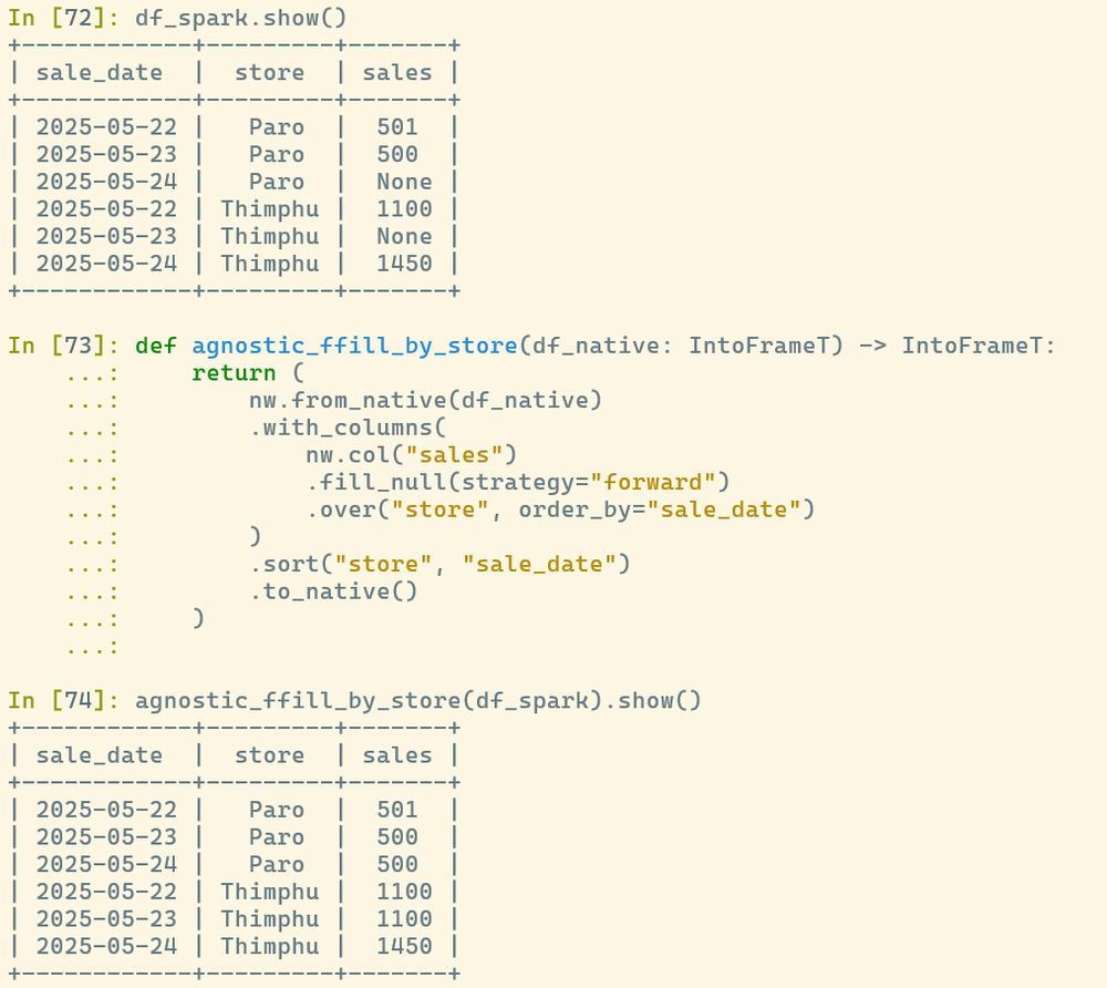 Demo of forward-fill with Narwhals
