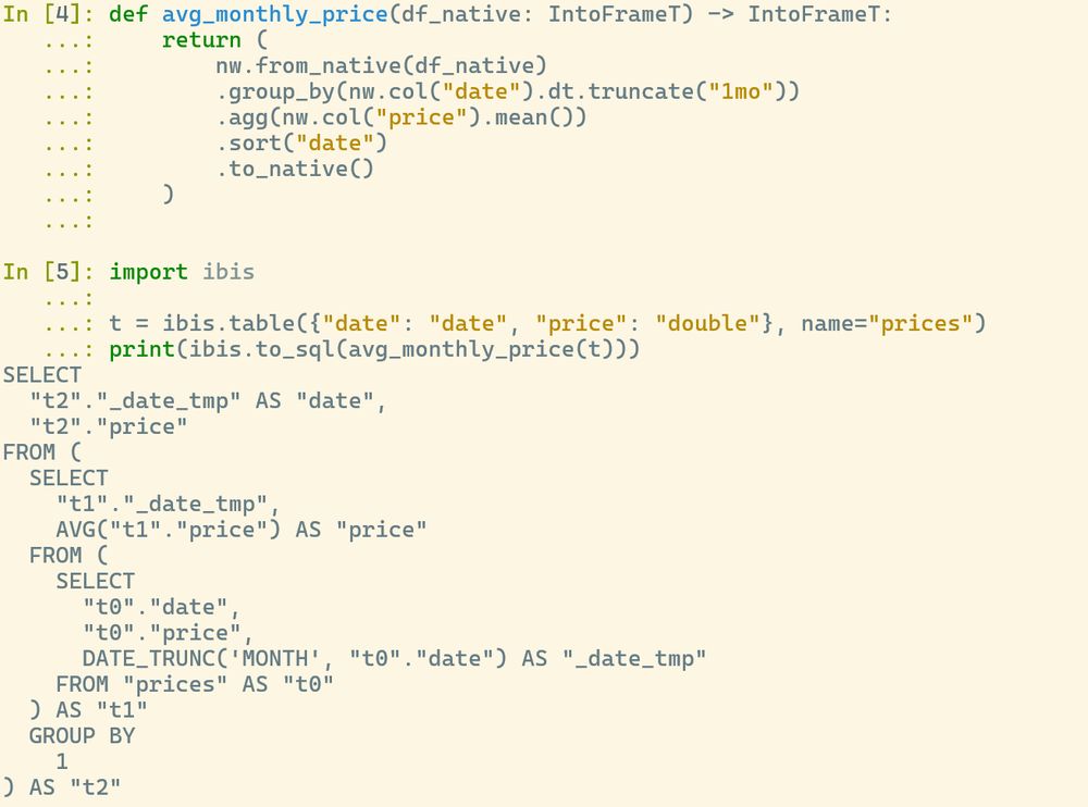 Demo of Ibis via Narwhals