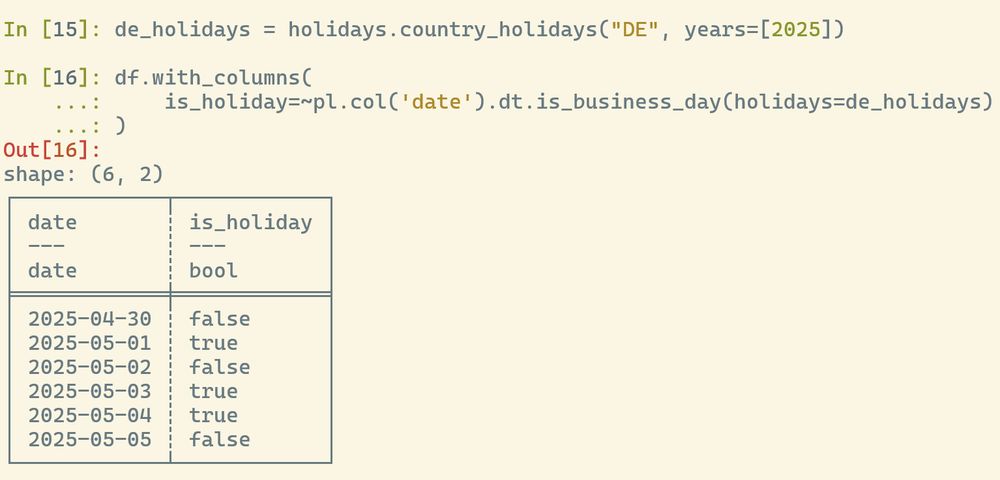 Example of Polars is_business_day