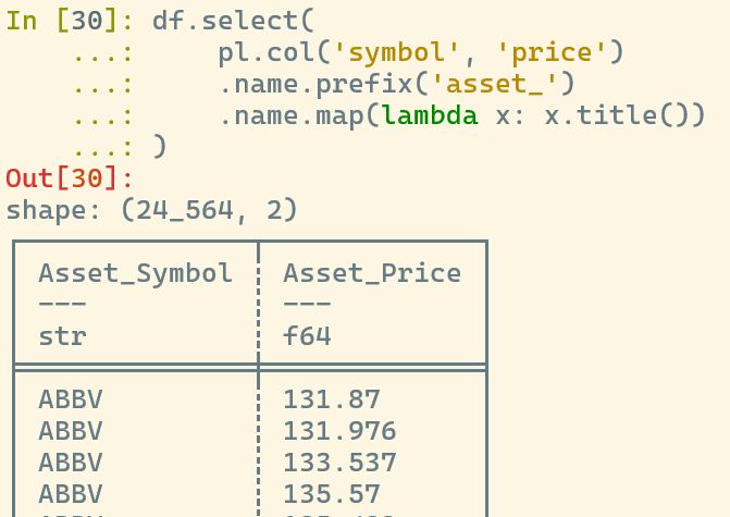 Example of `.name` chaining with Polars