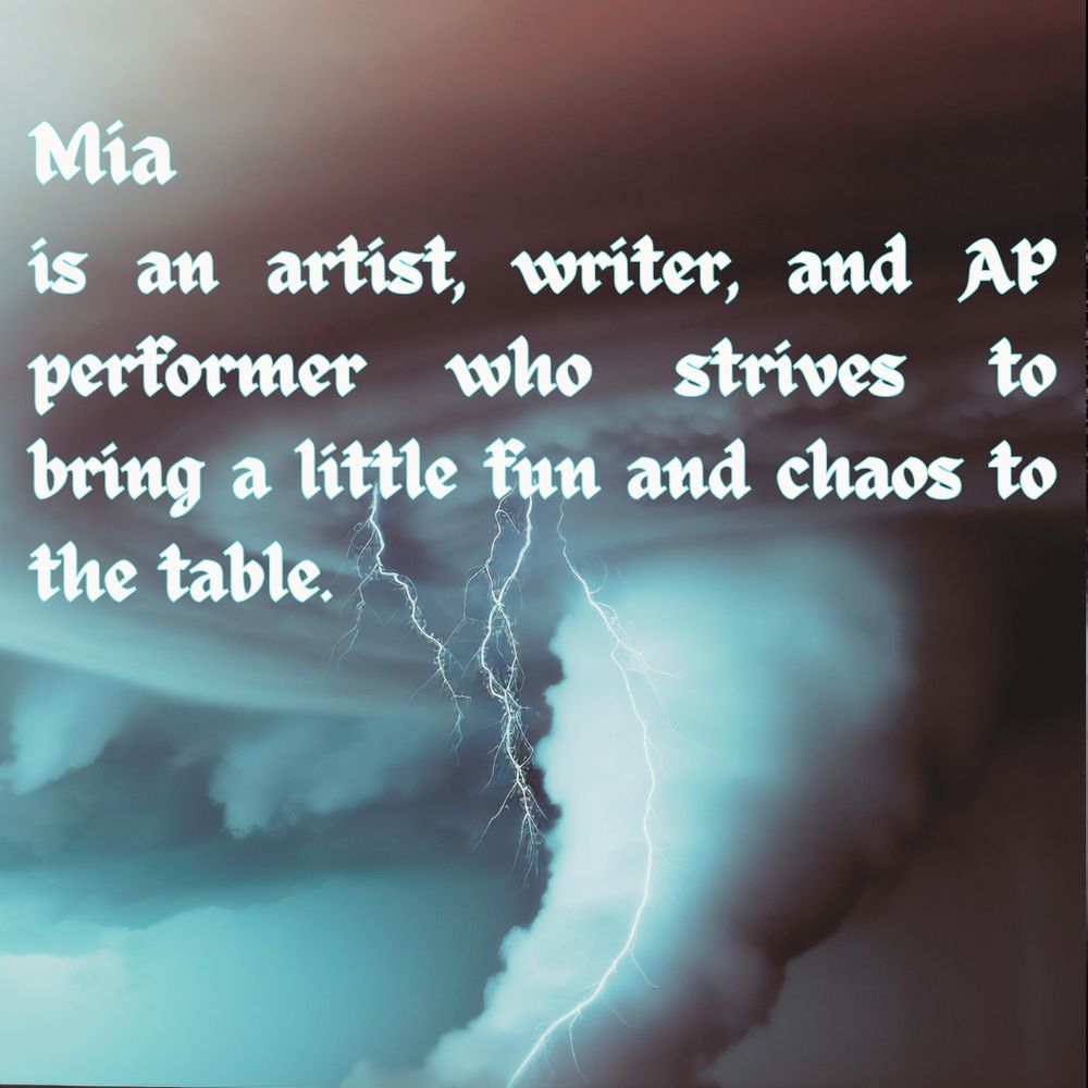 Images presenting Mia as the new Saint in our show, Inferno.  She is described within as 'Mia is an artist, writer, and AP performer who strives to bring a little fun and chaos to the table.’
