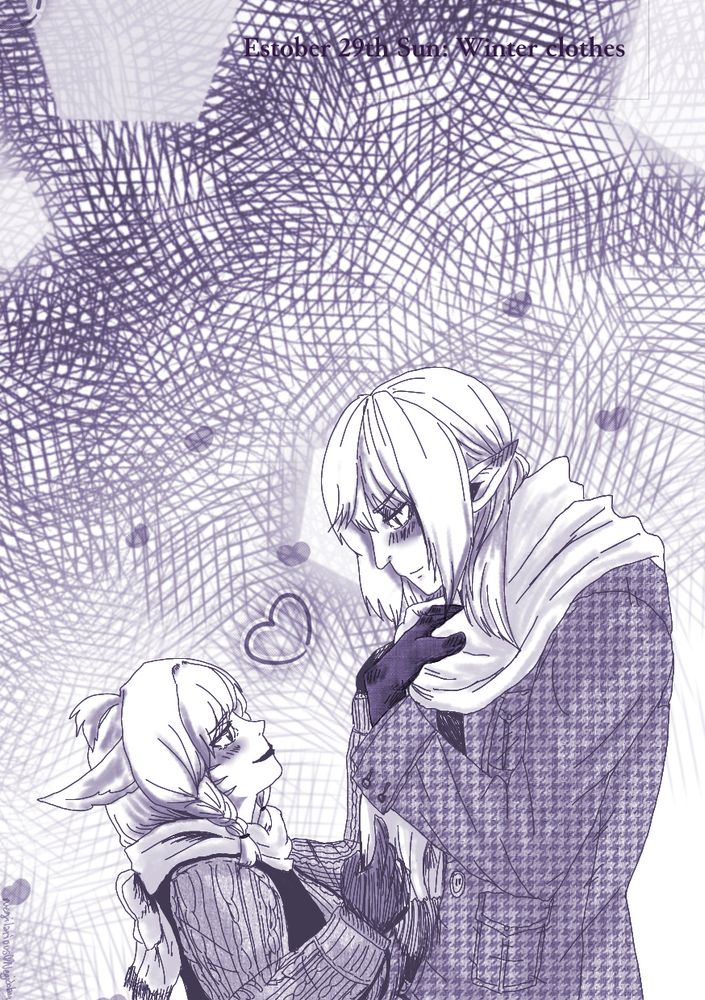 Estober 29th Sun Winter Clothes
A woman bundling her beloved in a matching scarf she made for him