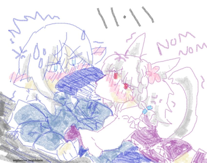 Girl noms on the other end of pocky sticks ontop of their partner for equal height