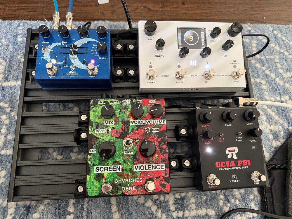 My pedalboard #3. Octo Psi into Screen Violence into LVX into Slöer