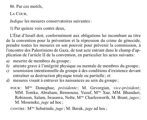 Mesures conservatoires ordonnées par la CIJ en janvier 2024 pour prévenir le génocide à Gaza (1/3)