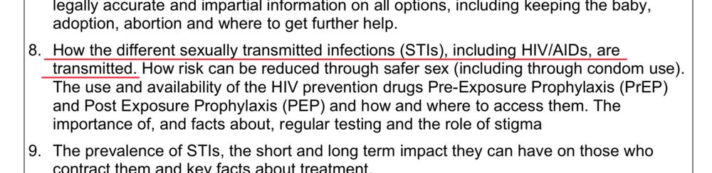 I’ve highlighted a section from the guidance that reads ‘How the different sexually transmitted infections (STIs) including HIV/AIDs are transmitted.’  