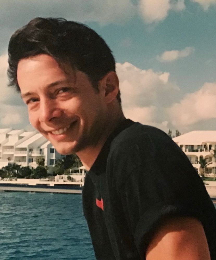 Me on holiday in 1997, staying with friends in the Bahamas. I’m on a boat, having just been scuba diving for the first time and I am grinning from ear to ear. My hair is thick, dark and awesome. 