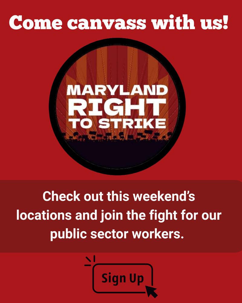 Come canvass with us. Check out this weekend's locations and join the fight for our public sector workers. Sign up. Red back ground.