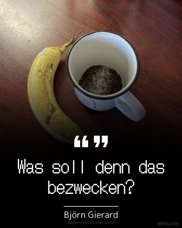 Profilbild von Björn Gierard mit einem Zitat von ihm: „Was soll denn das bezwecken?“ von @miq.moe