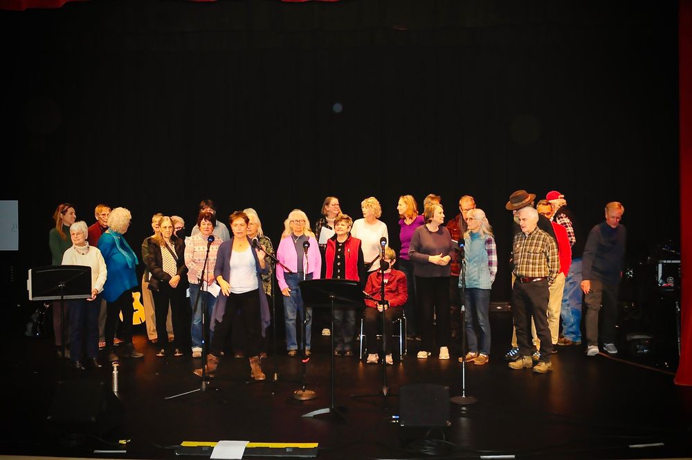 Many people lined up on a stage