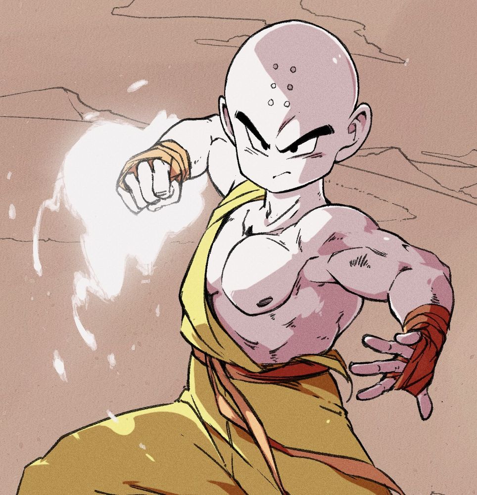 Krillin in a monk outfit