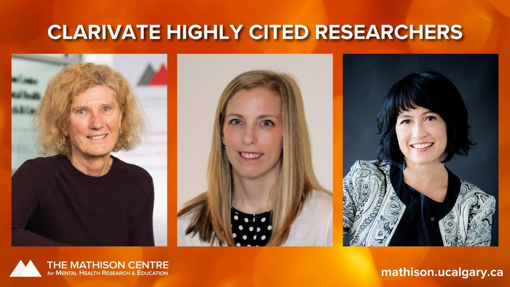 Graphic on an orange background. Clarivate Highly Cited Researchers written across the top. Images of Jean Addington, Sheri Madigan, and Tamara Pringsheim (Left to Right)