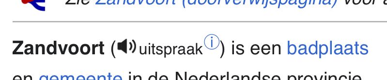 Wikipedia NL text: “Zandvoort is een badplaats”