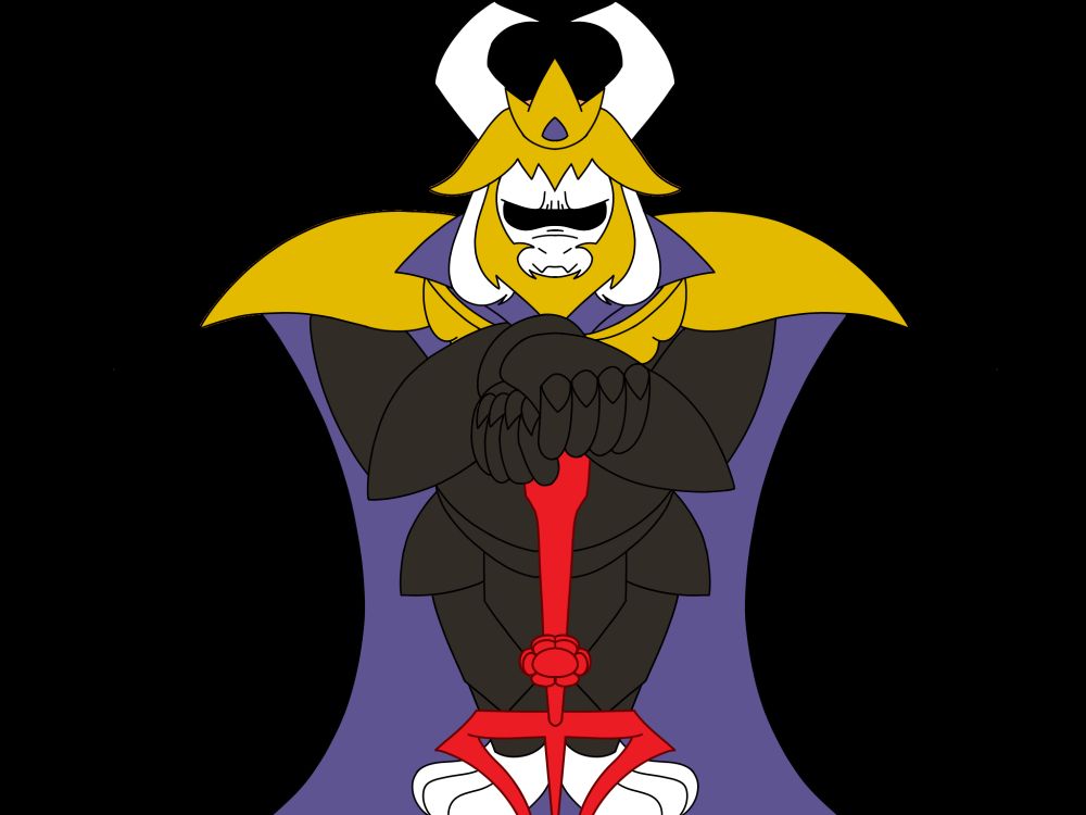 One of the first pallets considered for the artwork. This one is using Asgore’s overworld pallet from Undertale, with an educated guess on what the color of his armor would be. The armor is colored a black/dark grey color, because of Asgore seemingly wearing black pants in his overworld sprite.