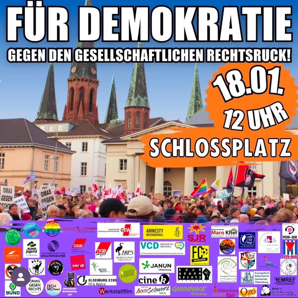 Plakat mit Aufruf: Zusammen gegen Faschismus, Antisemitismus und rechte Hetze!!

Demonstration am 18.01.2025, Schlossplatz 12 Uhr