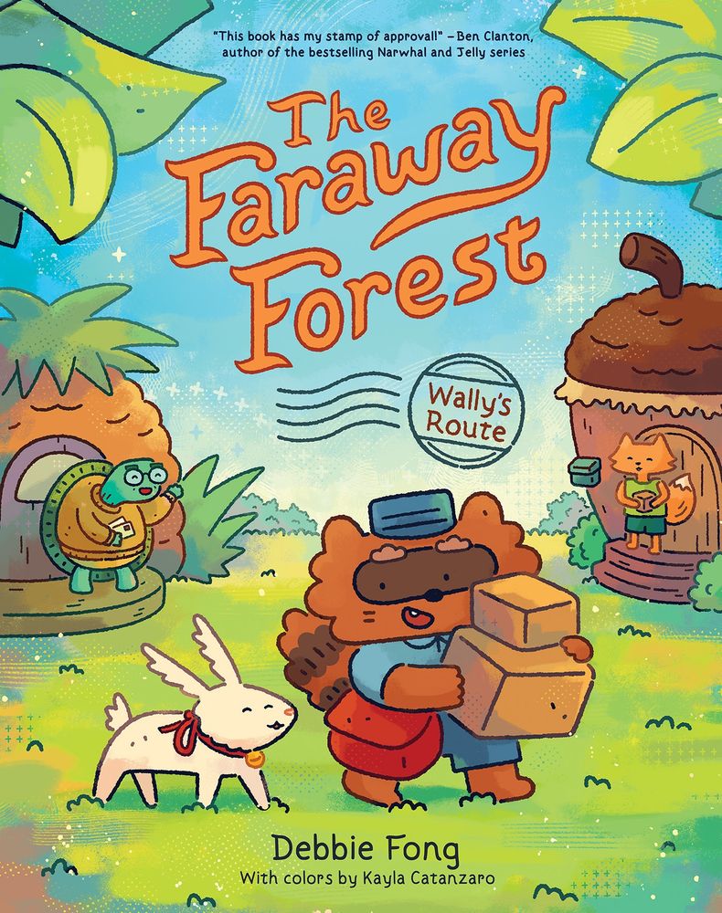 Cover of my new early reader graphic novel The Faraway Forest: Wally’s Route featuring a raccoon mail carrier and his rabbit friend 