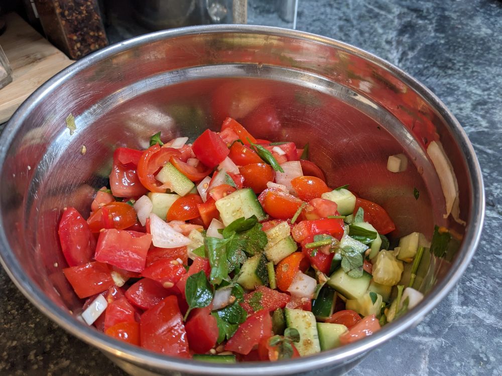 Veggies chopped up for gazpacho 