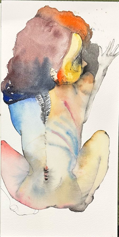 Nude crouching with view from above and back 