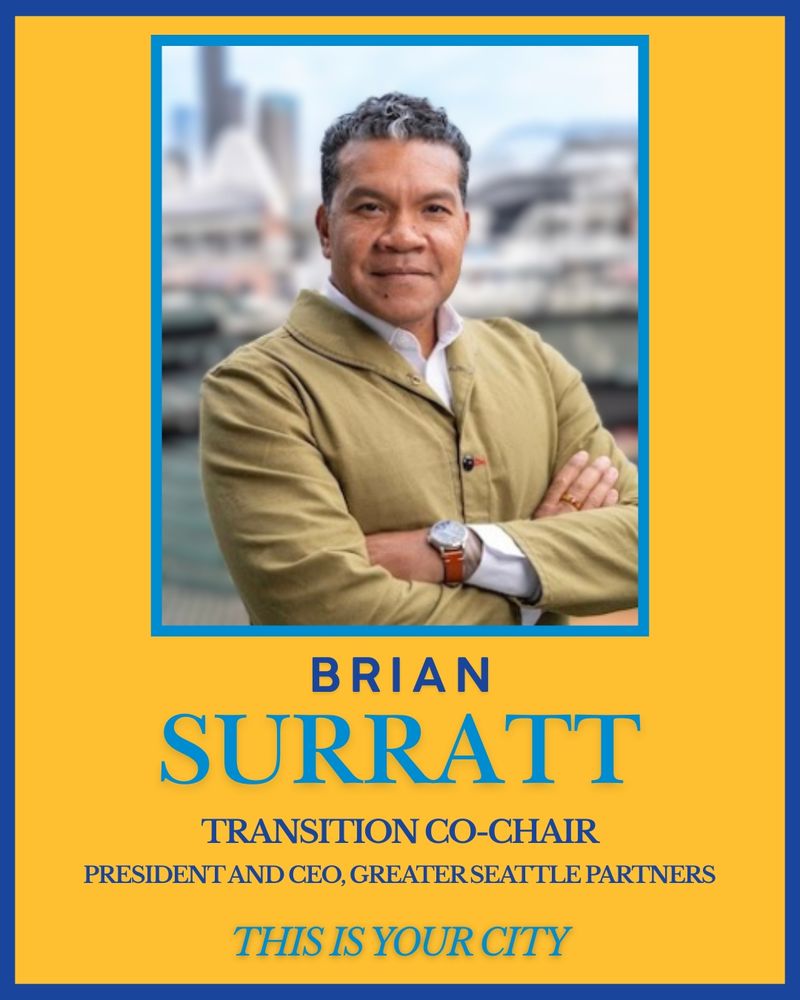 A headshot of transition co-chair Brian Surratt, president and CEO for greater Seattle partners