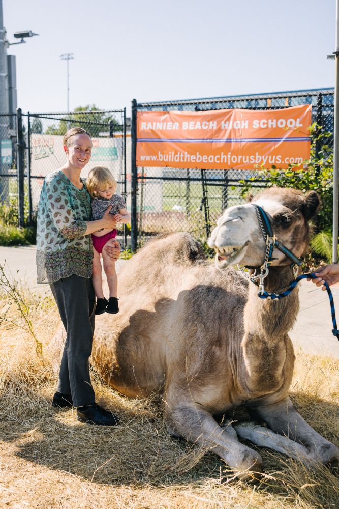 Katie and baby meeting a camel!