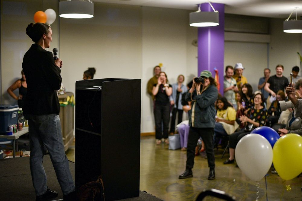 Katie with the crowd.