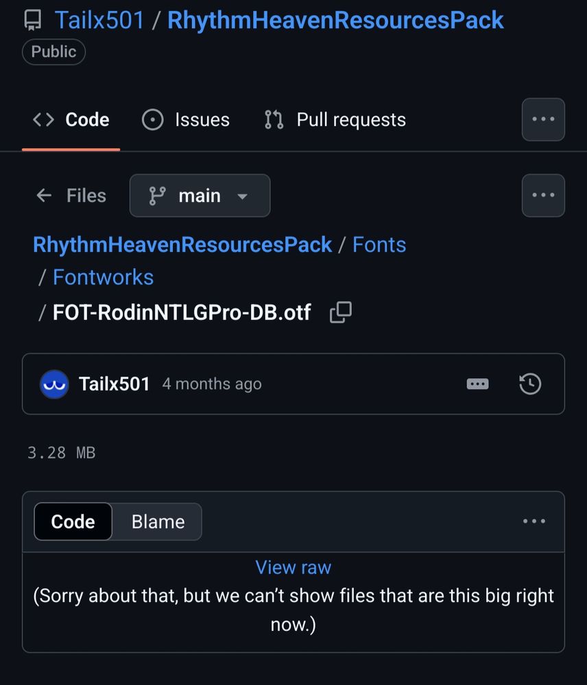 screenshot of the github page showing FOT-RodinNTLGPro-DB.otf