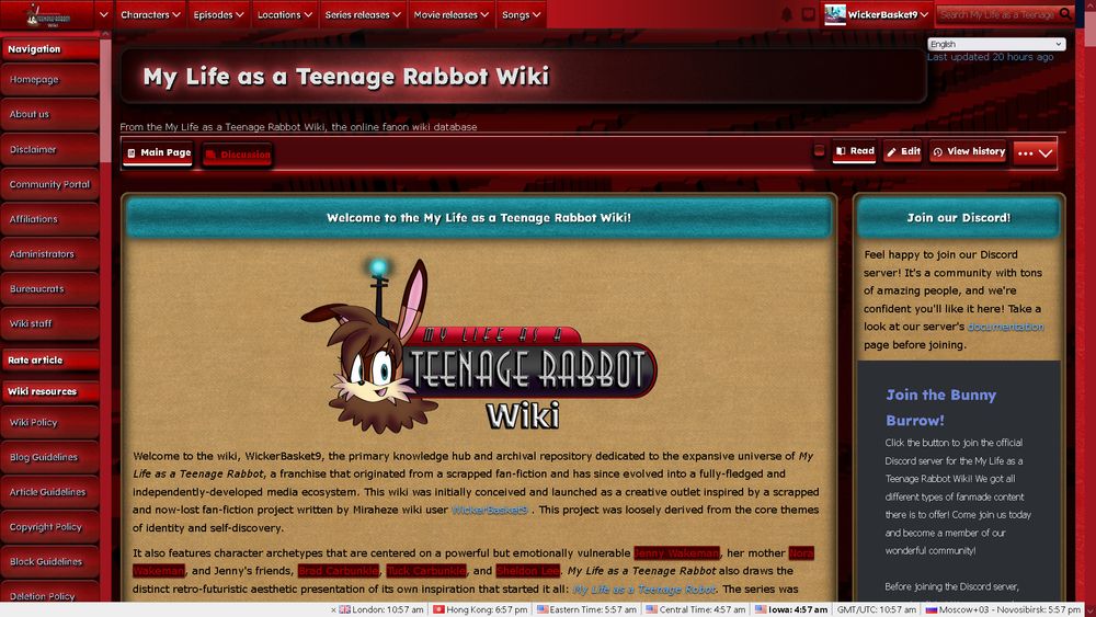 An updated screenshot of the wiki's homepage, where it's a 1:1 copy of the old Fandom wiki, but without Fandom's cruft stuffed in our faces. RIP to the Discord widget, but there wasn't much to do with it, so we swapped it out with a template as a compromise.