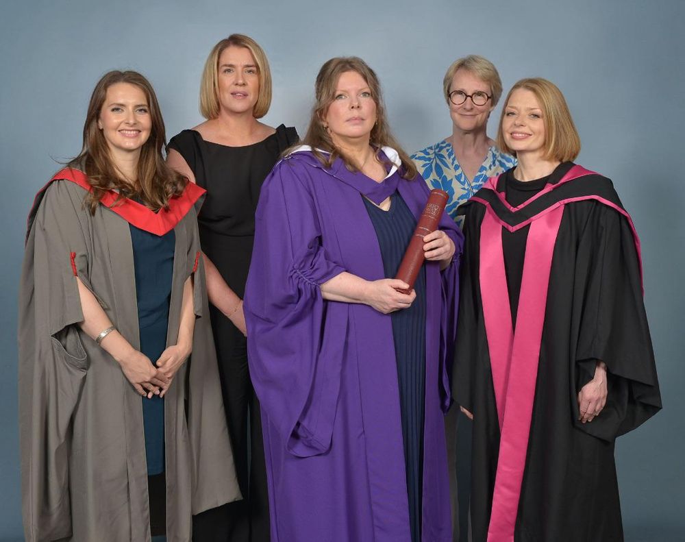 Dr Maggie Brunjes, Professor Suzanne Fitzpatrick, Professor Beth Watts-Cobbe, Janice Higgins and Jackie Erdman pictured to mark Maggie's honorary doctorate bestowed by Heriot-Watt University. 