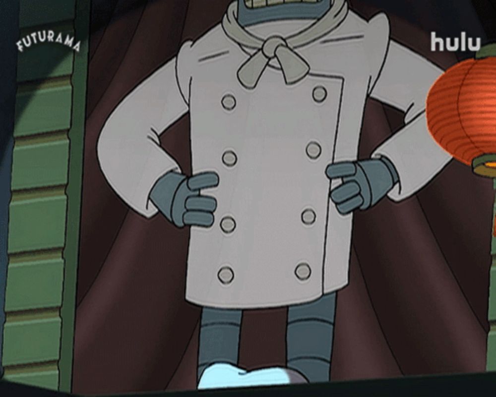 a cartoon character from futurama is standing in front of a hulu logo