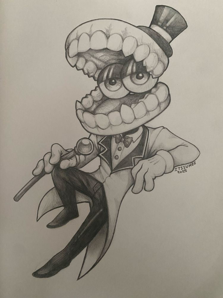 Caine from The Amazing Digital Circus as a very detailed Pencil Sketch 