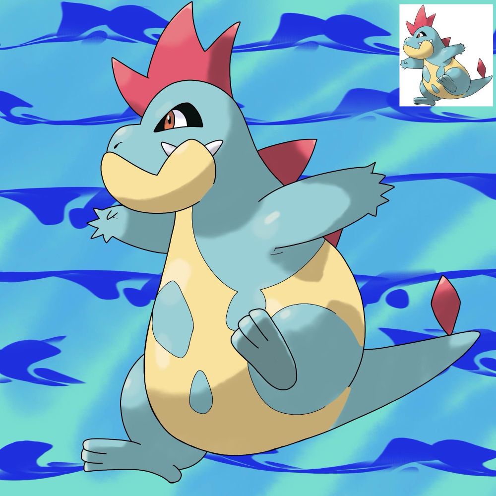 Fan art of the pokemon Croconaw on a wave themed background