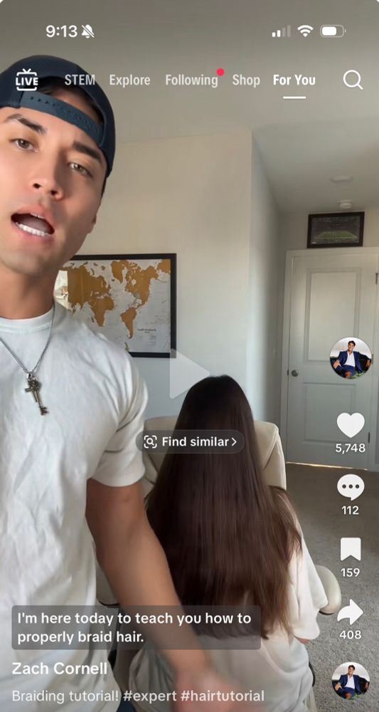 Zach hair tutorial on TicTok with the back of a girl with long brown hair head. It is clearly Lauren 