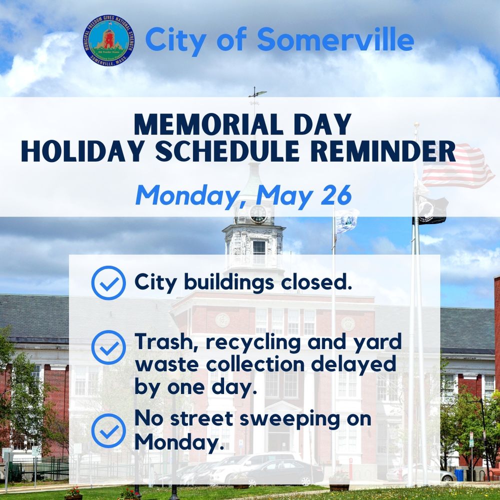 City buildings will be closed Monday, May 26, in observance of Memorial Day. Trash and recycling collection will be delayed by one day. 
