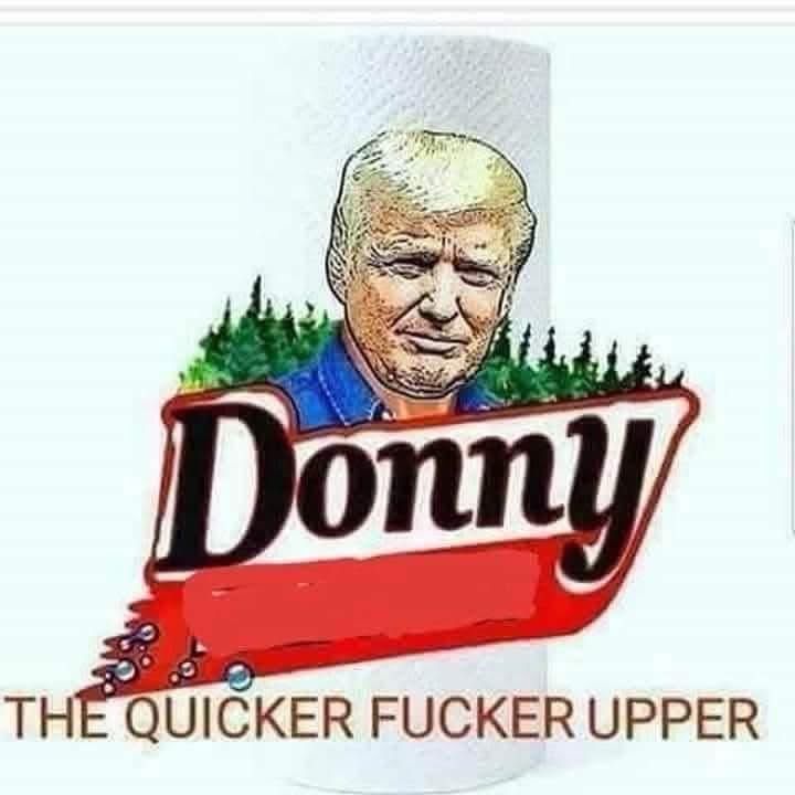 Roll of paper towels and Donald trump: Donny, the quicker fucker upper