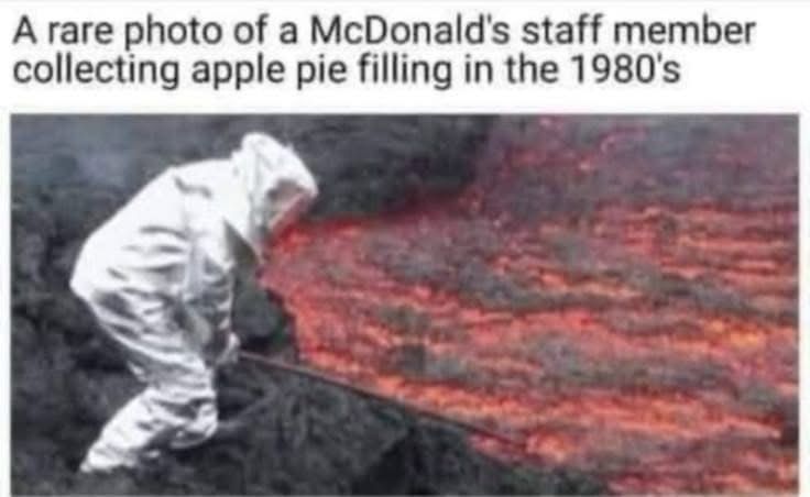 A rare photo of a McDonald's staff member collecting apple pie filling in the 1980's