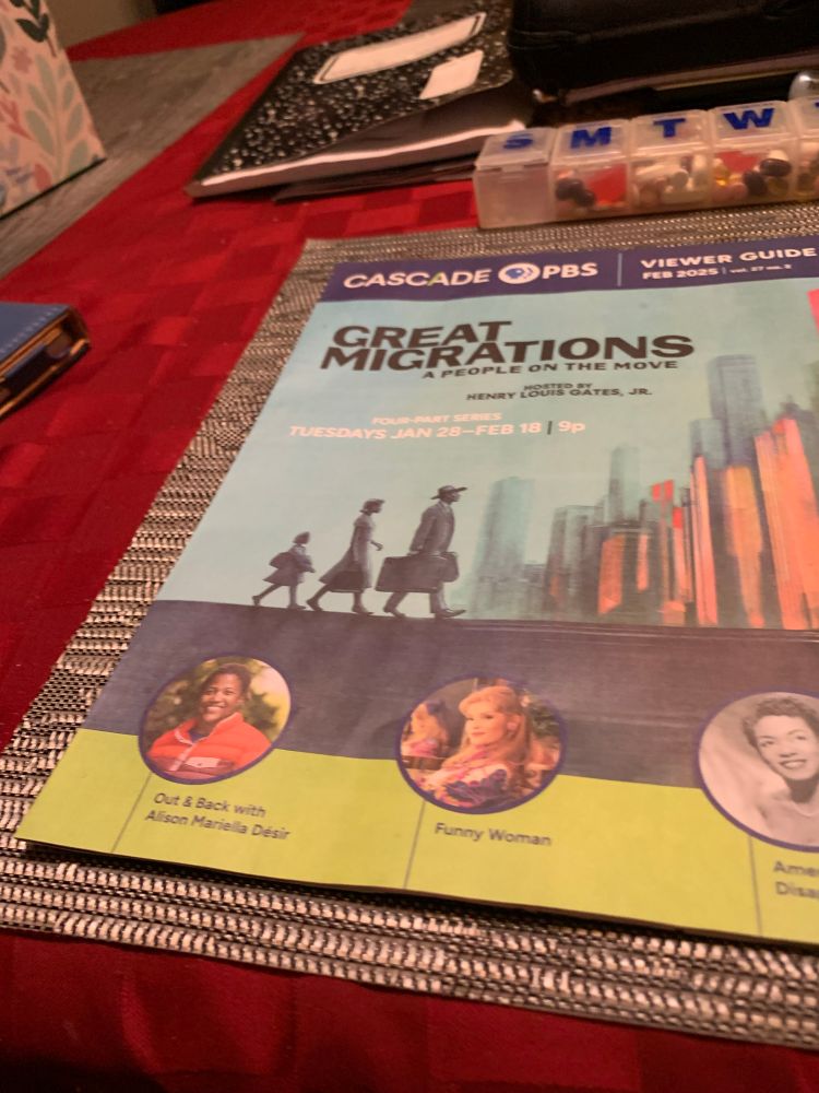 Cascade PBS program guide, emphasizing black historical migrations 