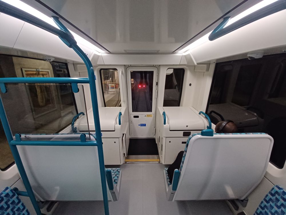 A view of the front seats on the new DLR trains. There are just two pairs of seats on these units for anyone wanting to pretend to be the driver.