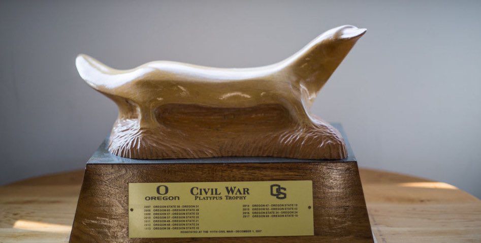A platypus-shaped trophy