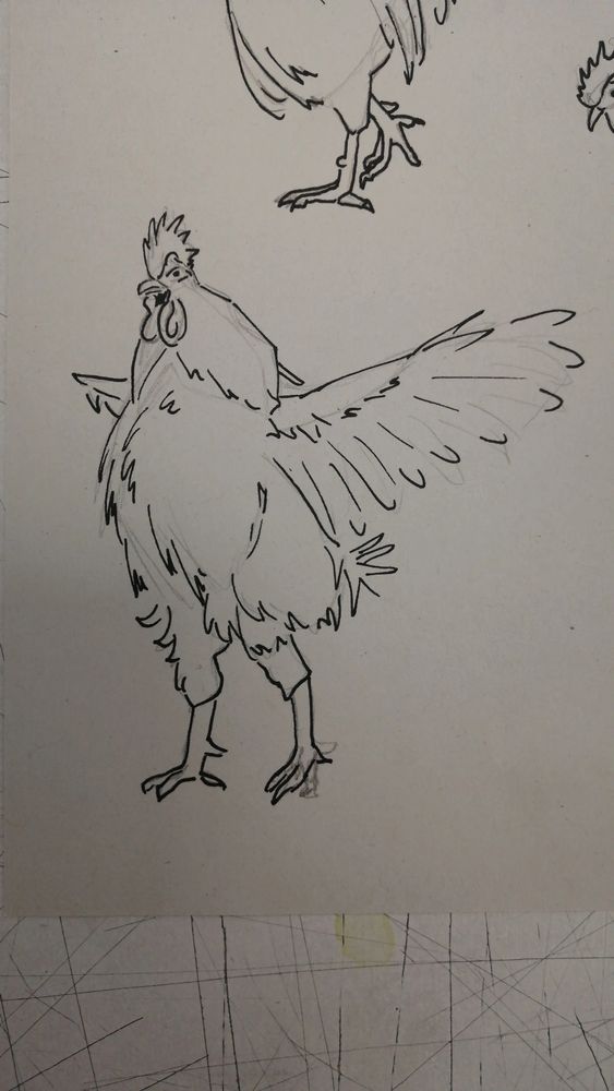 Un único gallo en tres cuartos con las alas extendidas.