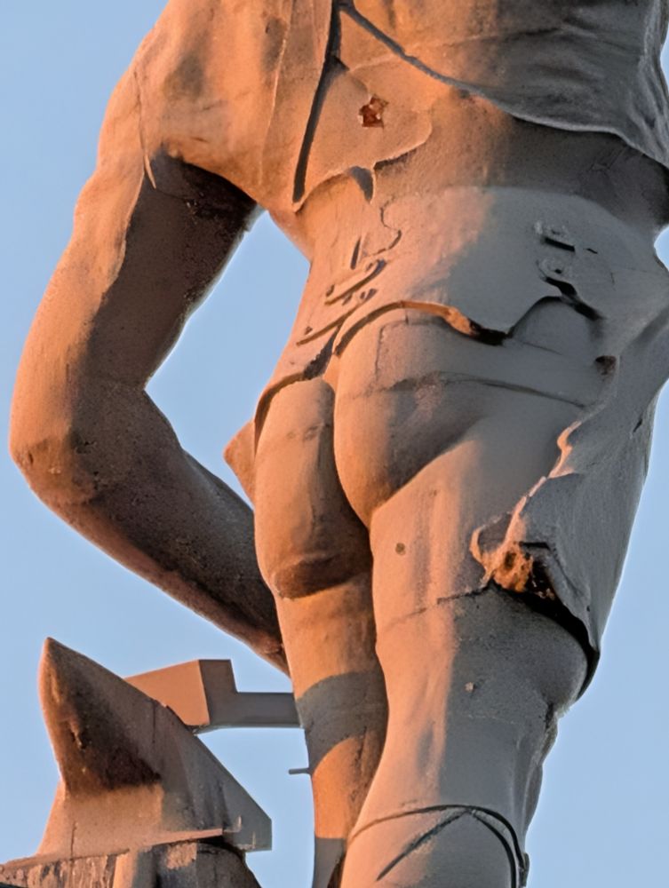 A close up of the buttcheeks of the Vulcan statue