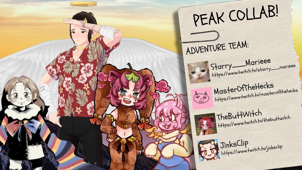 A promotional graphic for JinksClip's "PEAK" stream with Starry__Marieee, MasterOfTheHecks, and TheButtWitch.