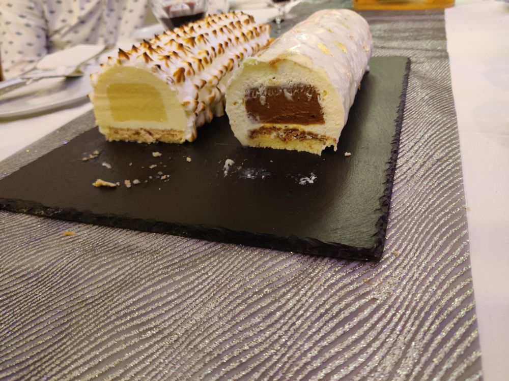 Une bûche citron et une pralinée (les deux sont fzites maison )
