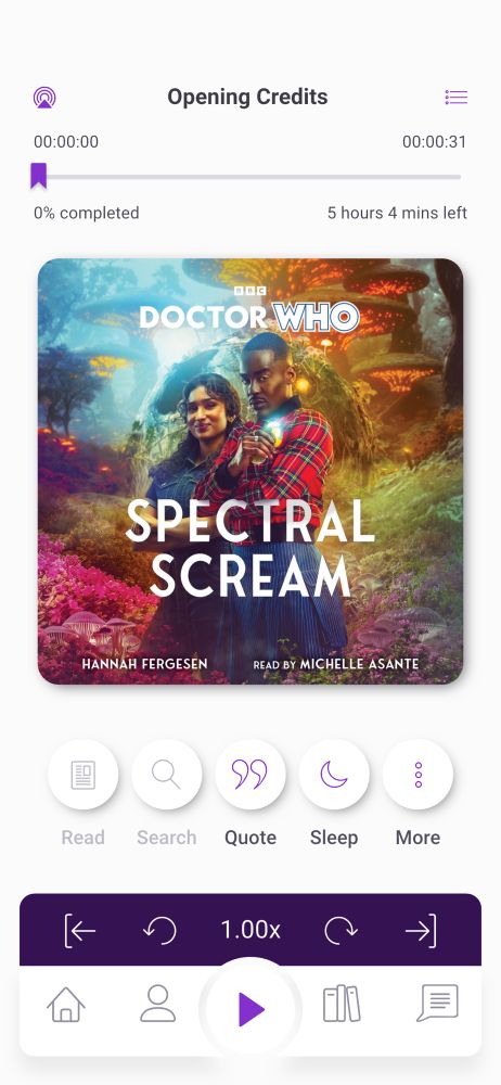 Audiobook play screen for Doctor Who Spectral Scream. 