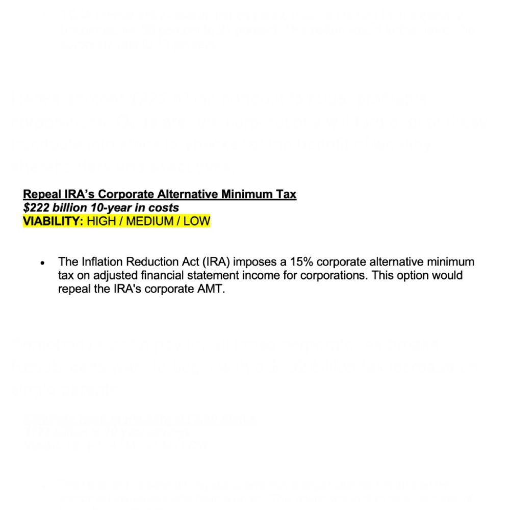 Repeal IRA’s Corporate Alternative Minimum Tax $222 billion 10-year in costs VIABILITY: HIGH / MEDIUM / LOW The Inflation Reduction Act (IRA) imposes a 15% corporate alternative minimum tax on adjusted financial statement income for corporations. This option would repeal the IRA's corporate AMT.