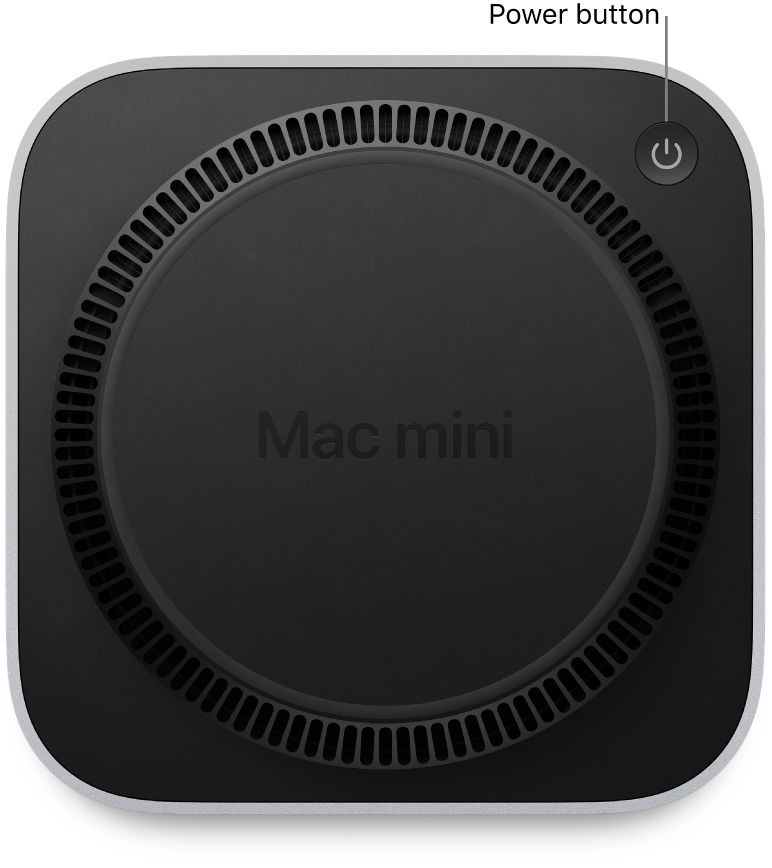 The base of Mac mini showing the power button. 